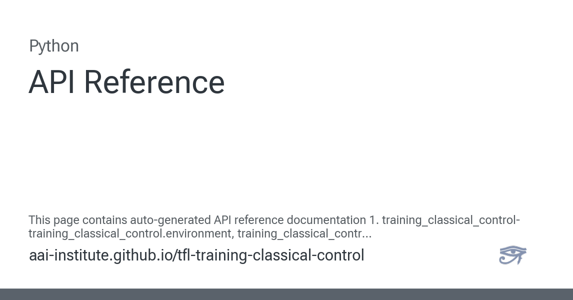 API Reference — Classical Control Training